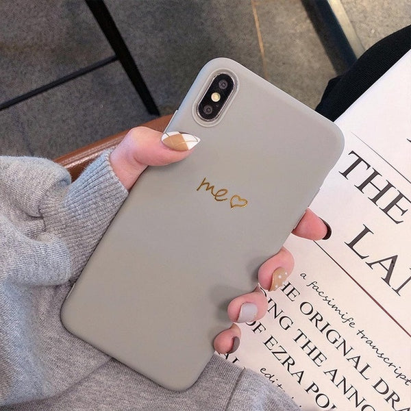 Eqvvol New Gold Love Heart Case For iPhone 8 7 Plus 6 6S Soft TPU Letter Case For iPhone X XS Max XR Shockproof Back Cover Coque