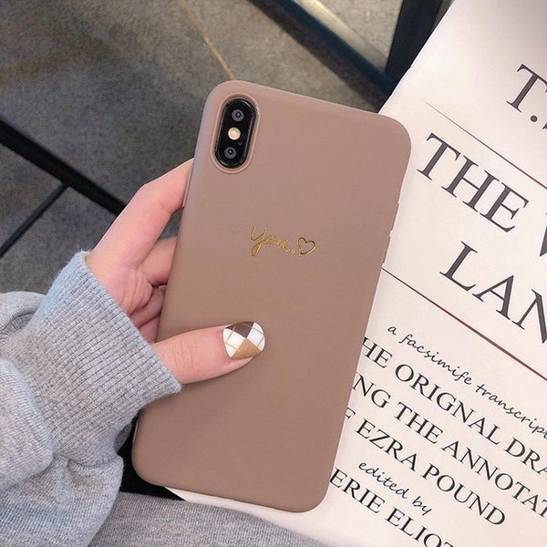 Eqvvol New Gold Love Heart Case For iPhone 8 7 Plus 6 6S Soft TPU Letter Case For iPhone X XS Max XR Shockproof Back Cover Coque