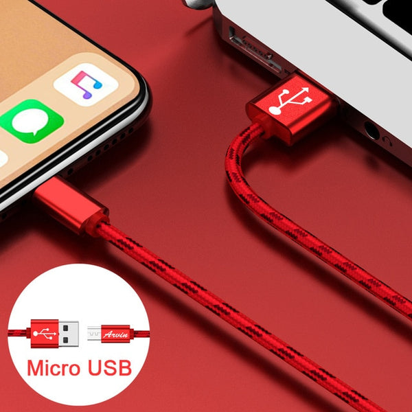 1m 2m Micro USB Cable 3A Fast Charging Microusb Charger Cord For Samsung Huawei Xiaomi LG Andriod Microusb Mobile Phone Cables